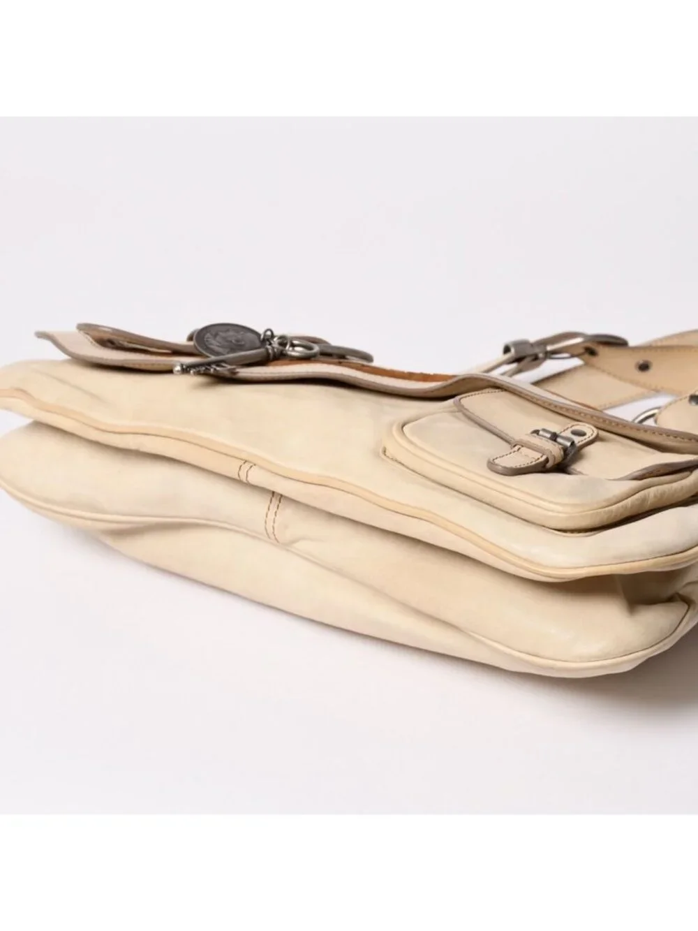 Dior Gaucho Saddle Tote Shoulder Bag Galliano Era Leather Beige